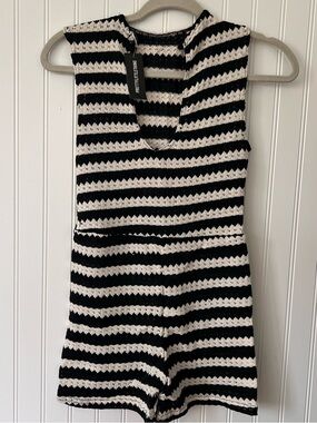 PrettyLittle Thing Women’s Black Striped Textured Jersey Racer Back Unitard